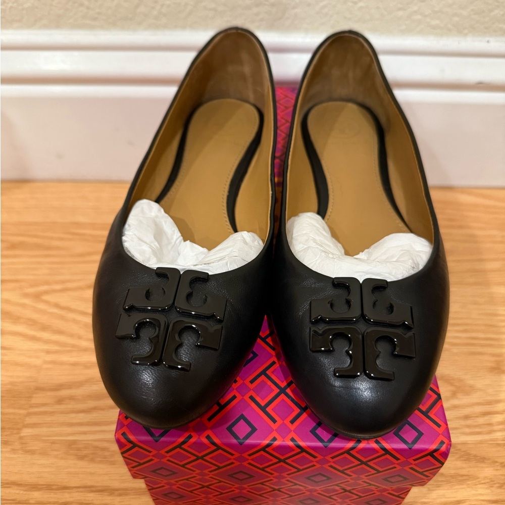 Tory Burch Lowell Ballet Black Nappa Leather Women's Flats